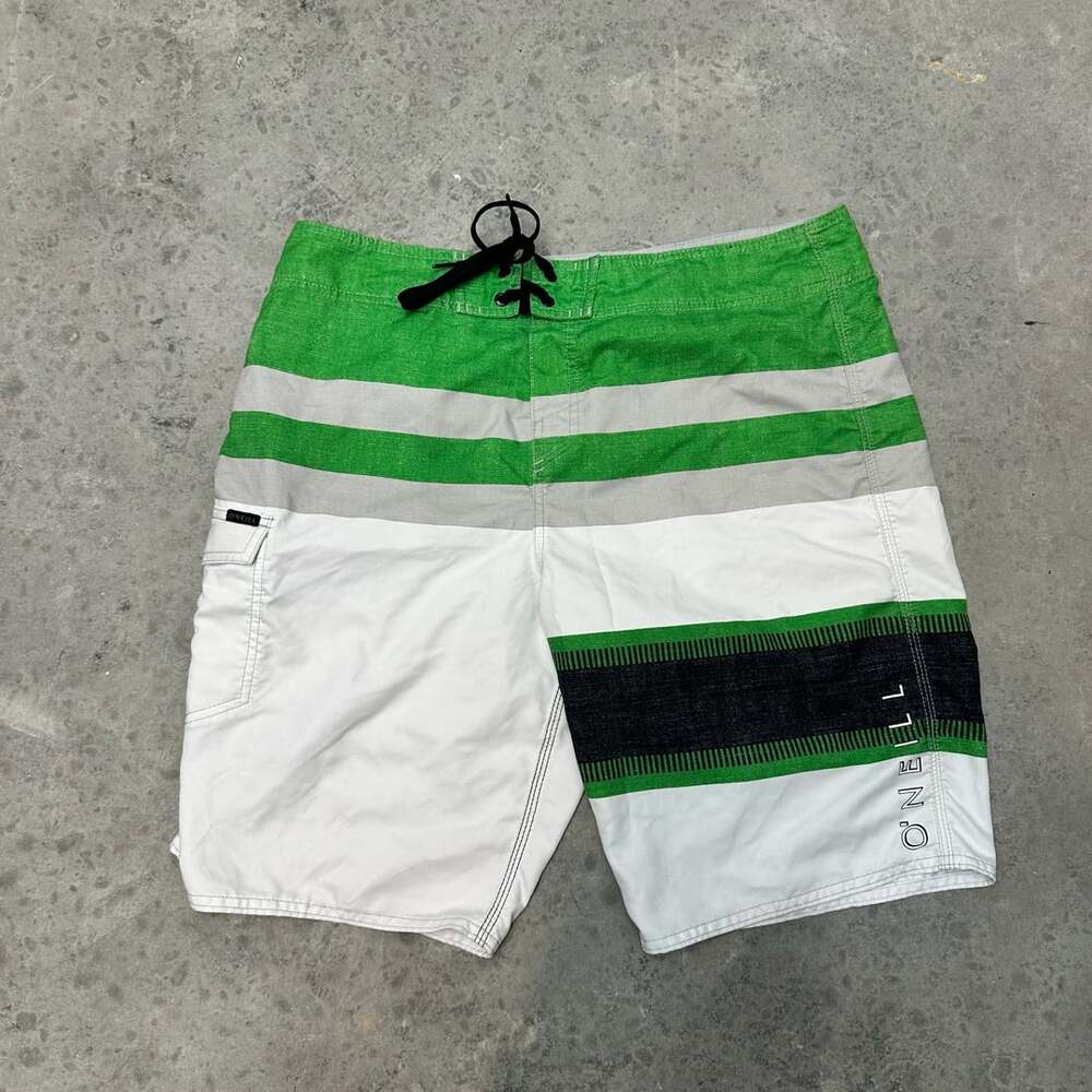 O'Neill Men's Green/White Striped Board Shorts - 36”